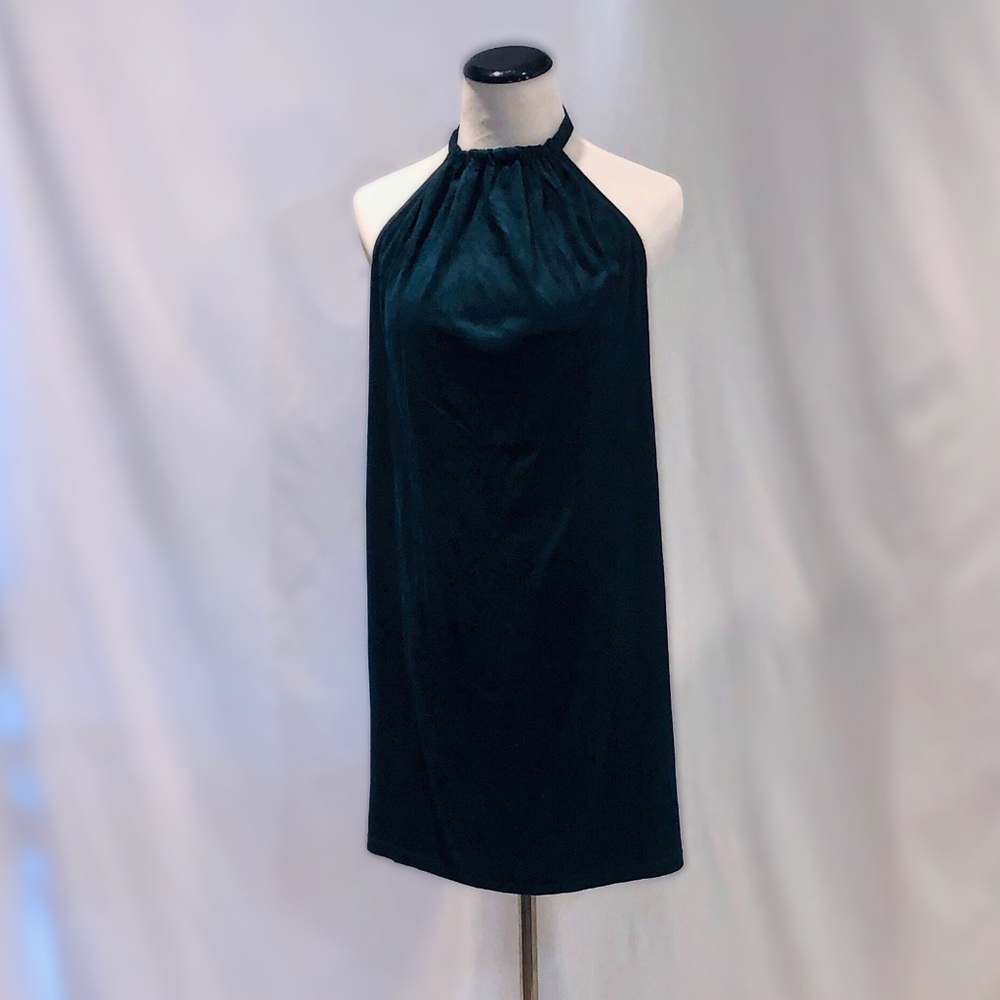 Dark Green Velvet Halter Mini Low Back!